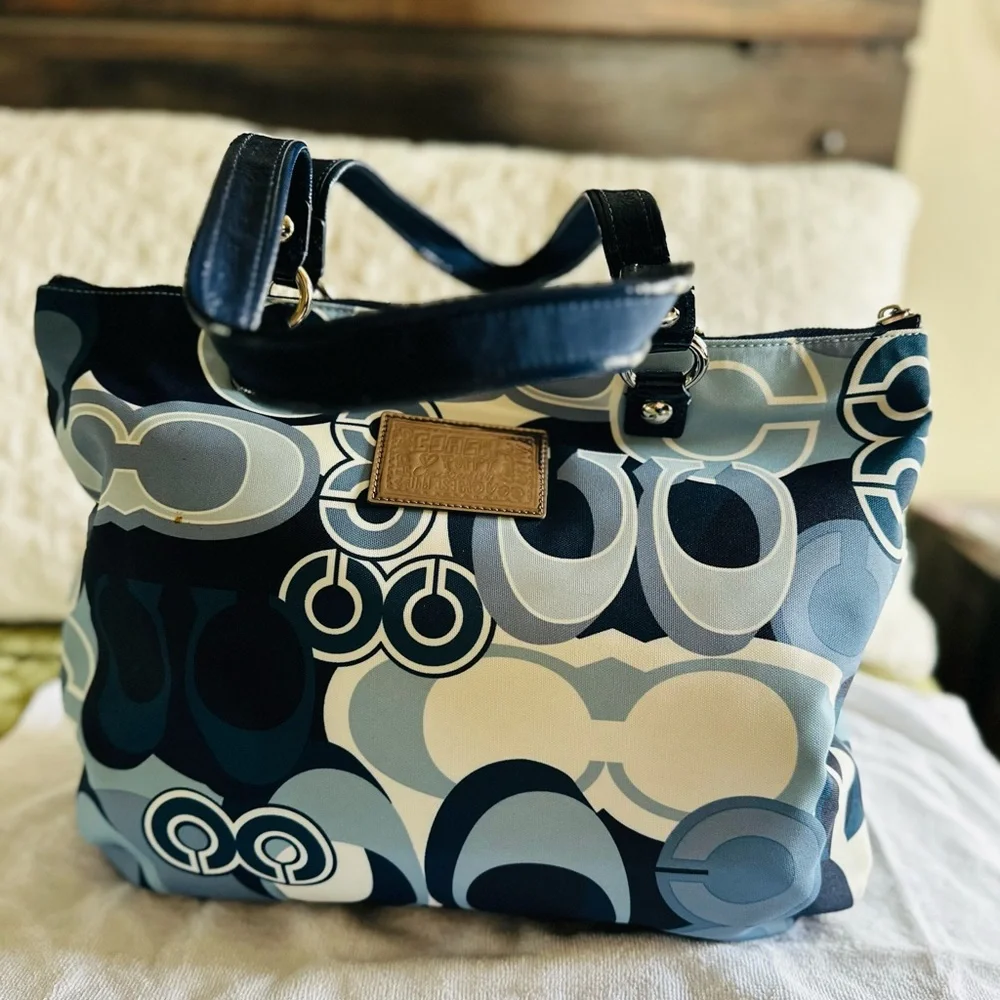 Vintage Coach Blue and White Tote Bag